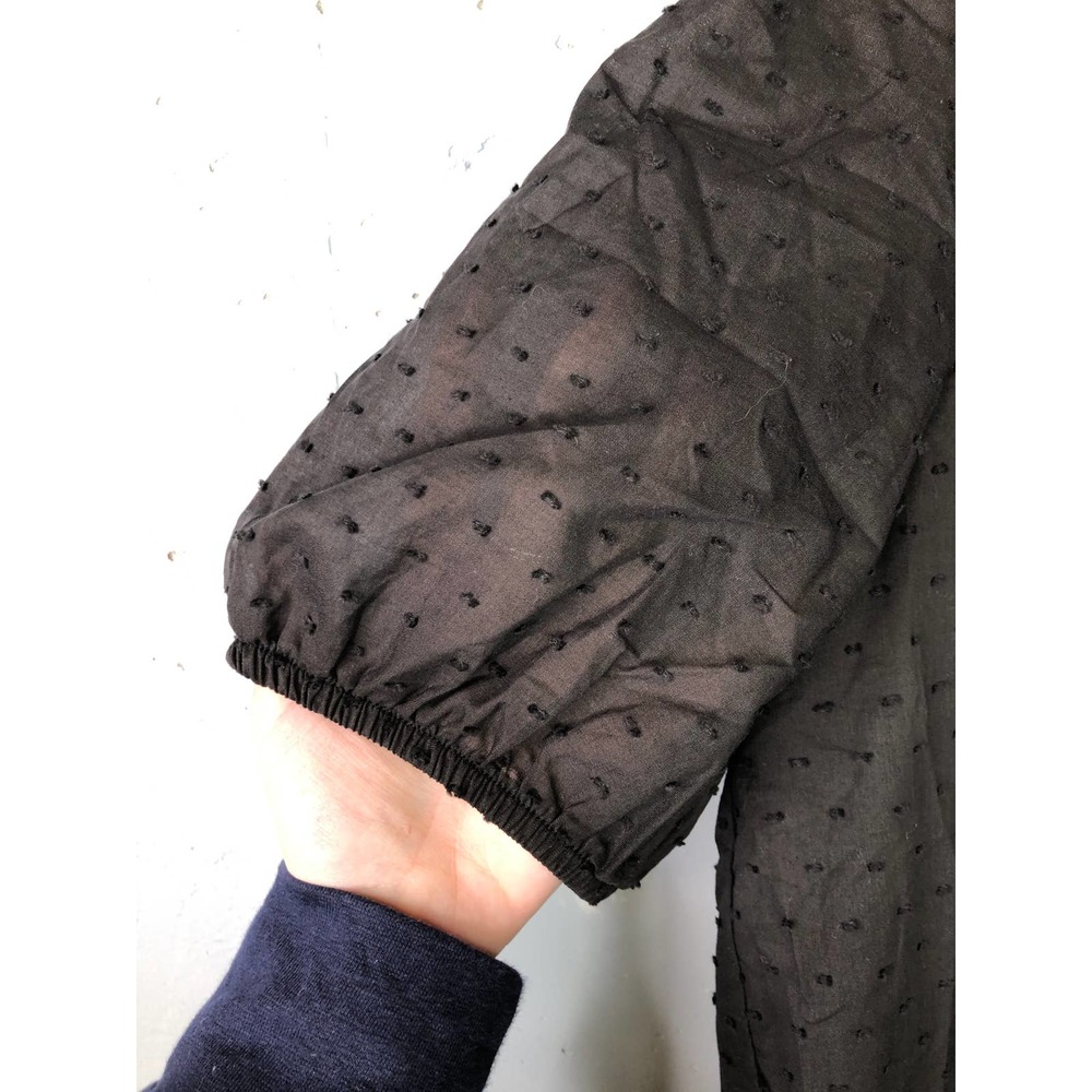 Gibson Look Textured Top with Puffy‎ Short Sleeves, Black, Sz L - Picture 4 of 6